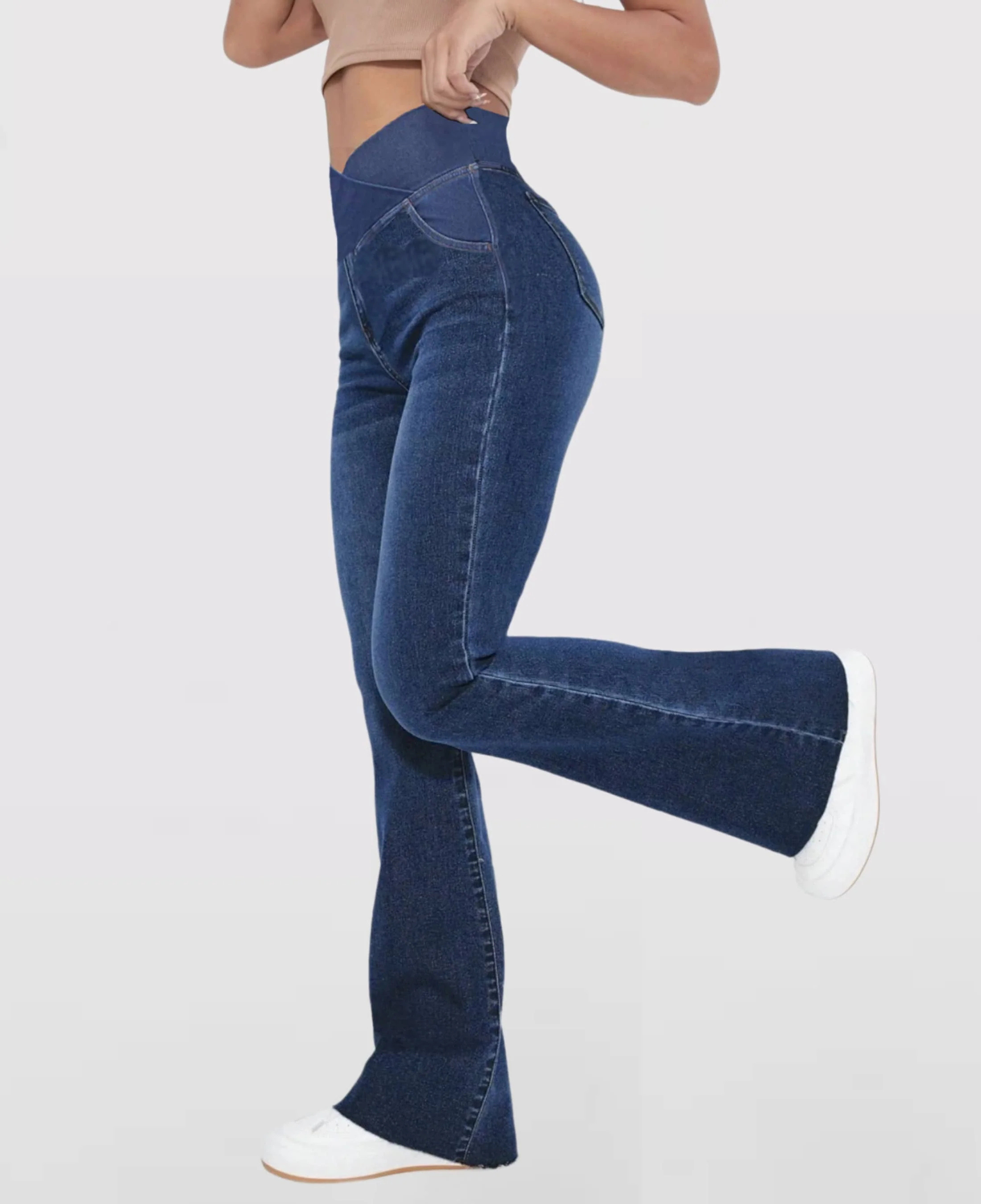 Calça Jeans de Cintura Alta Cruzada (Barriga Chapada) - Image 10