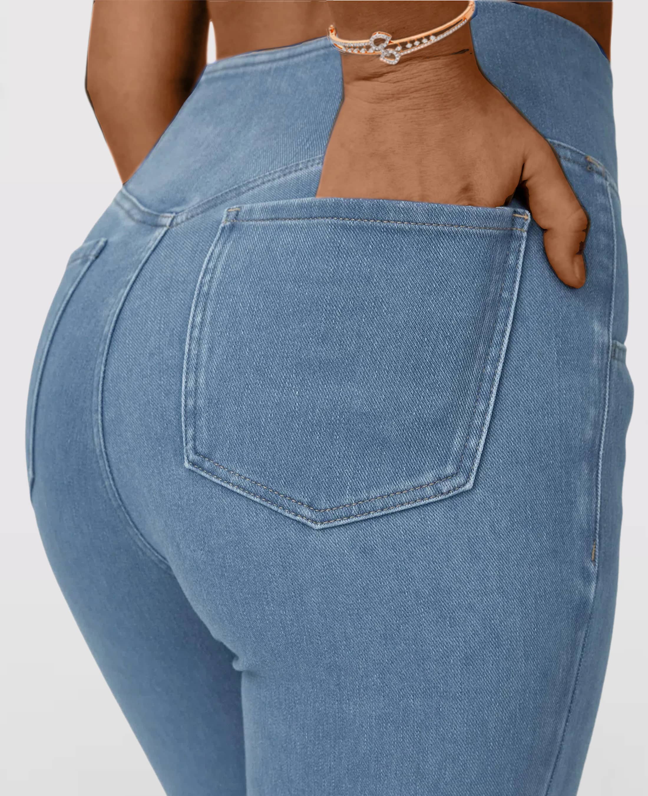 Calça Jeans de Cintura Alta Cruzada (Barriga Chapada) - Image 8