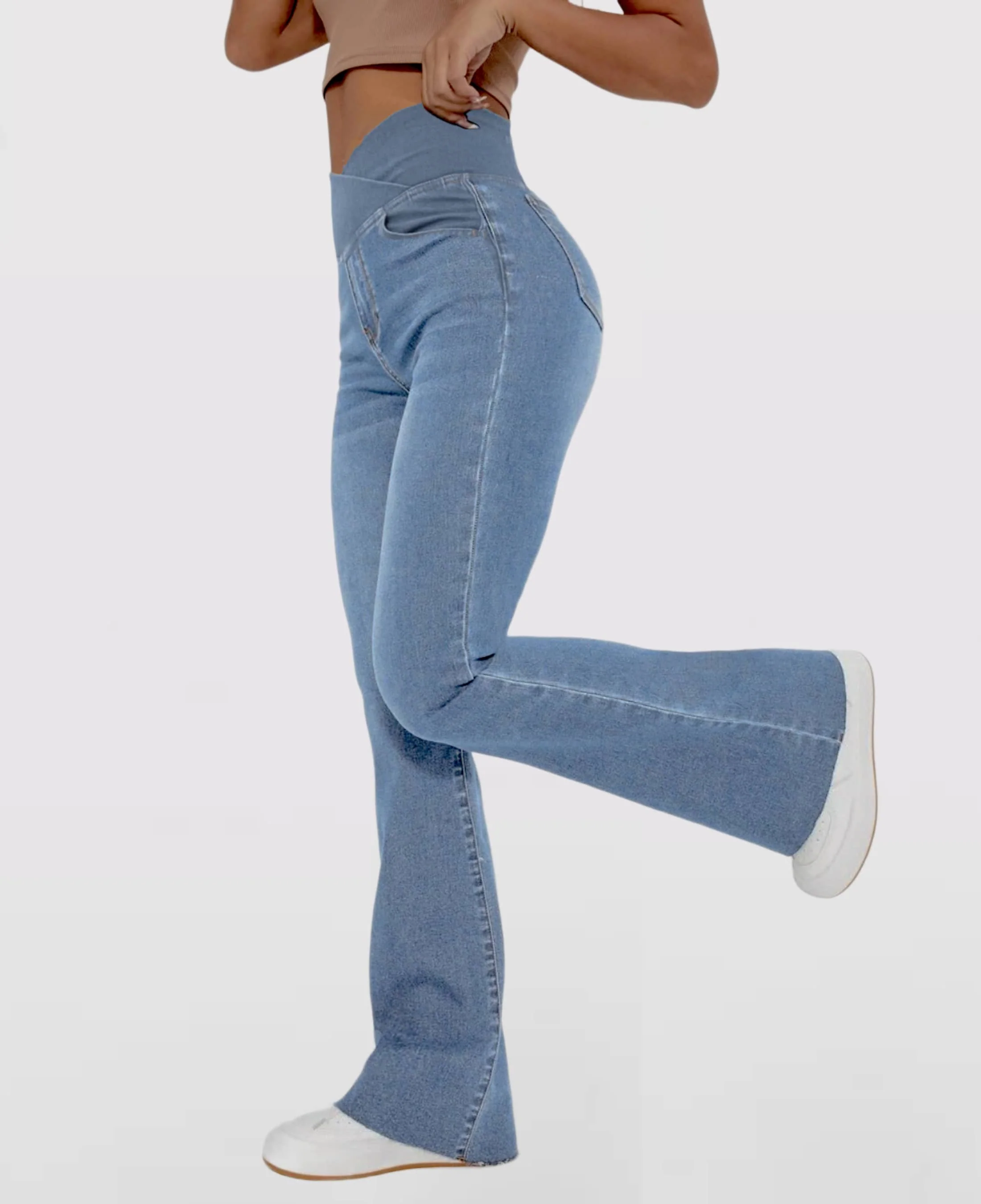 Calça Jeans de Cintura Alta Cruzada (Barriga Chapada) - Image 9