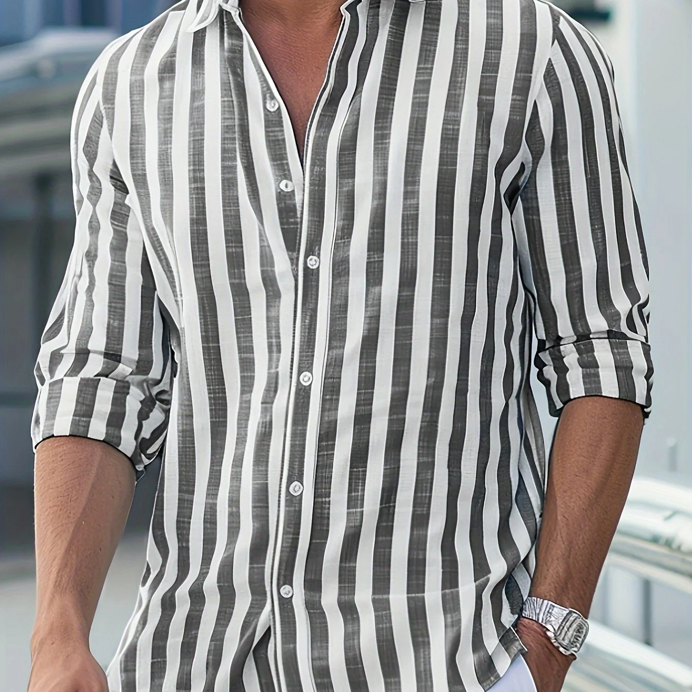 Camisa de Linho Masculina Listrada - Image 3