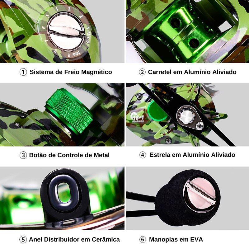Carretilha de Pesca Pro 18+1 10Kg Drag Camuflada - Image 6