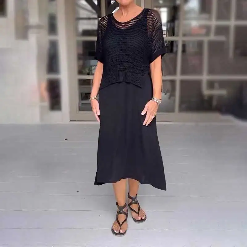 Conjunto Maresia - Com Top de CrochĂȘ Artesanal e Vestido Fluido - Image 3