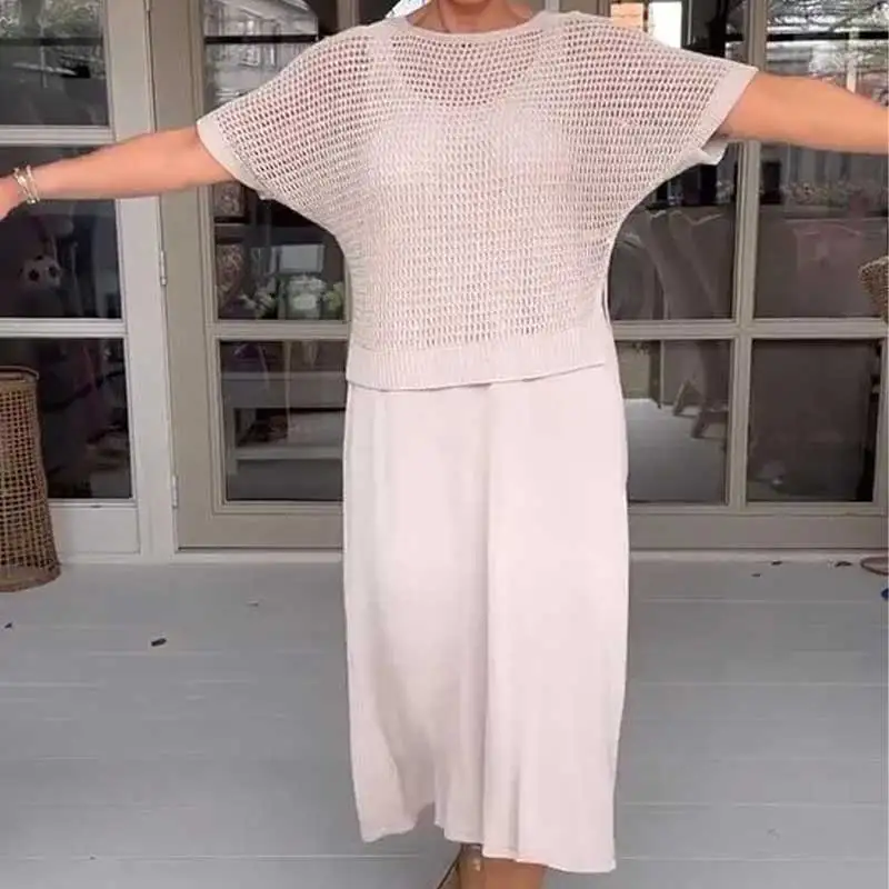 Conjunto Maresia - Com Top de CrochĂȘ Artesanal e Vestido Fluido - Image 4