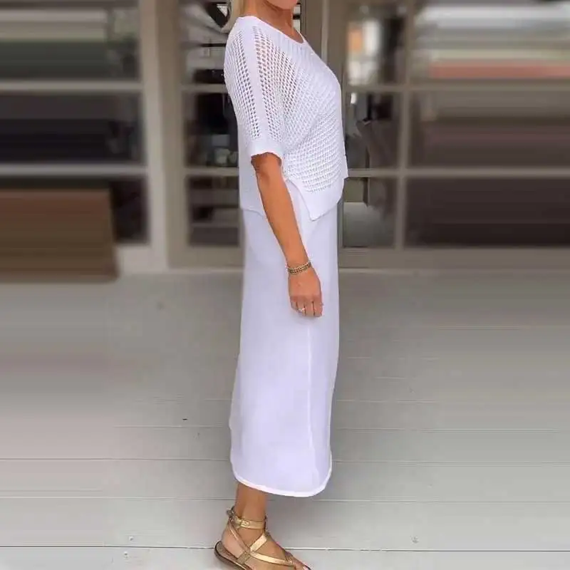 Conjunto Maresia - Com Top de CrochĂȘ Artesanal e Vestido Fluido - Image 5