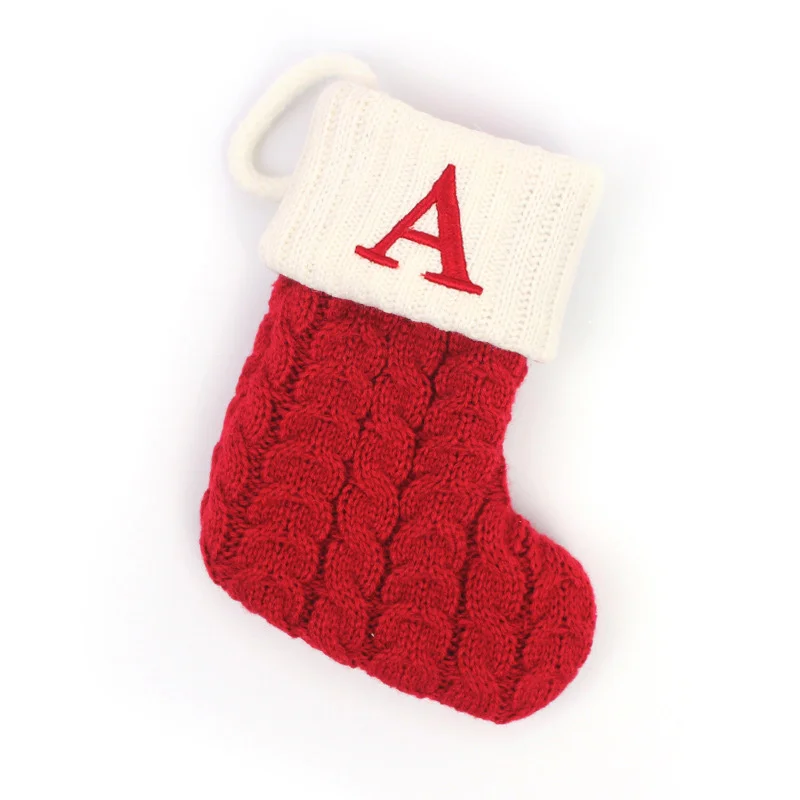Meia de Natal Tricô Alfabeto Floco de Neve Decoração - Image 28