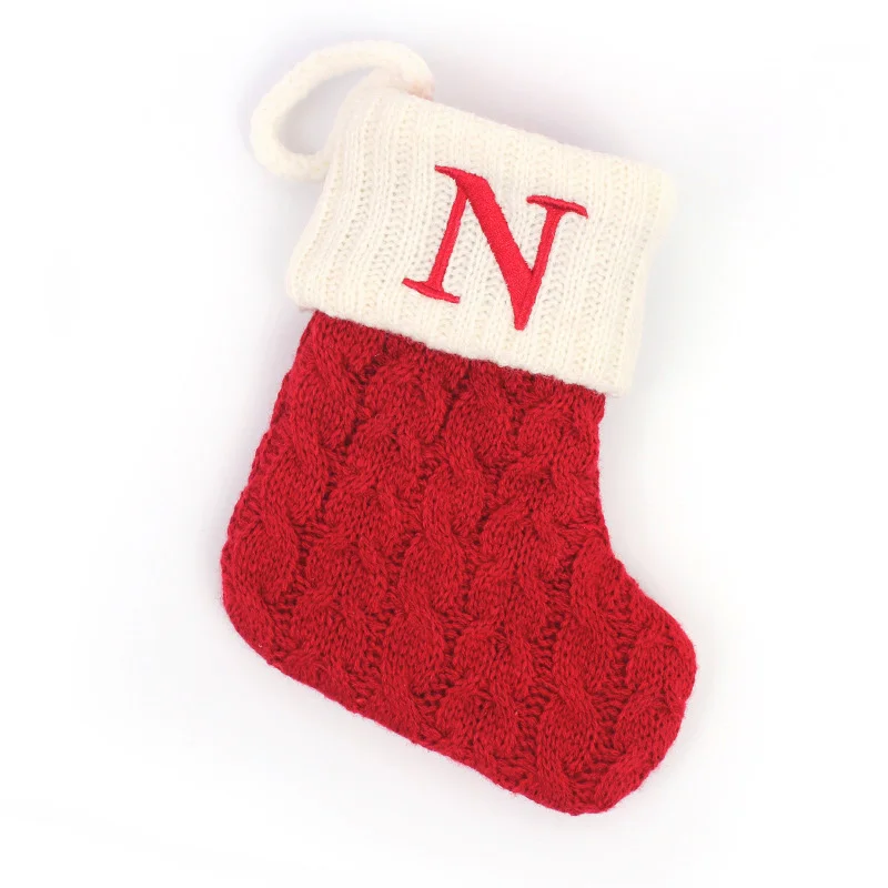 Meia de Natal Tricô Alfabeto Floco de Neve Decoração - Image 33