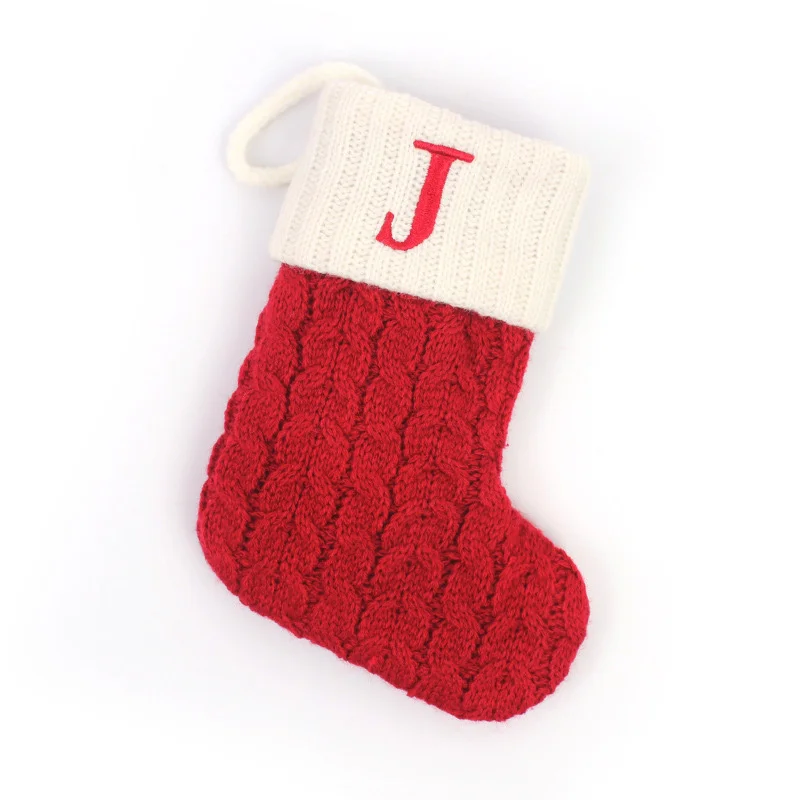 Meia de Natal Tricô Alfabeto Floco de Neve Decoração - Image 37